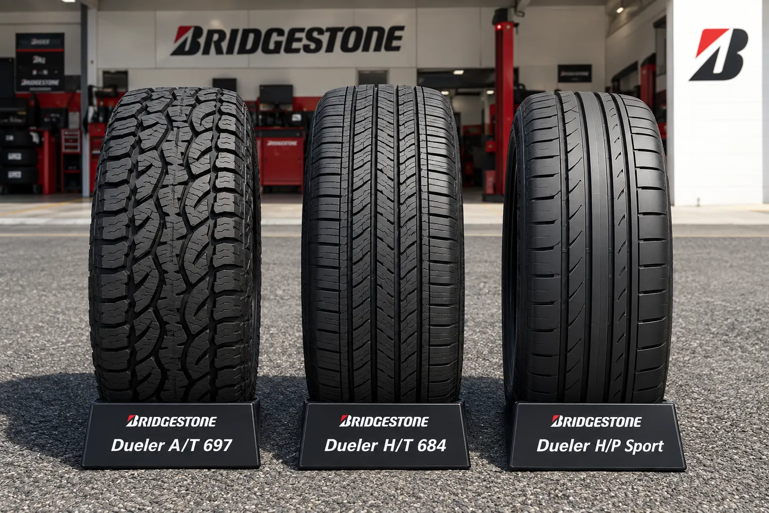Comparativa de banda de rodamiento Dueler H/T, A/T y H/P Sport lado a lado